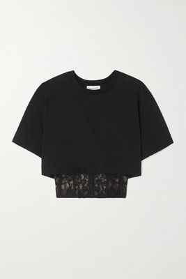 Alexander McQueen - Cropped Layered Cotton-jersey And Embroidered Tulle T-shirt - Black