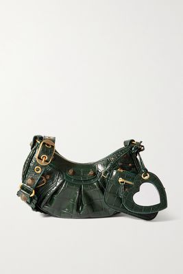 Balenciaga - Le Cagole Xs Studded Croc-effect Leather Shoulder Bag - Green