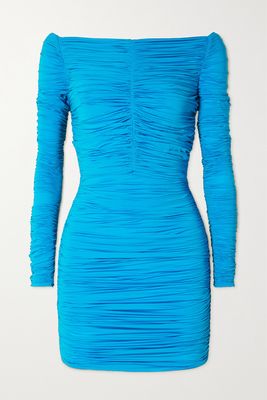 Alex Perry - Hadley Off-the-shoulder Ruched Stretch-jersey Mini Dress - Blue