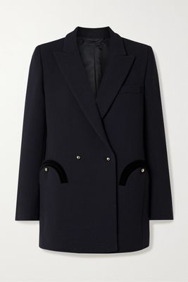 Blazé Milano - Resolute Everyday Double-breasted Velvet-trimmed Wool-crepe Blazer - Blue