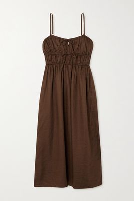 Faithfull The Brand - Francesca Shirred Linen Midi Dress - Brown