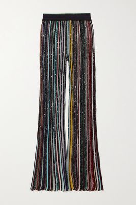 Missoni - Sequin-embellished Striped Crochet-knit Straight-leg Pants - Black
