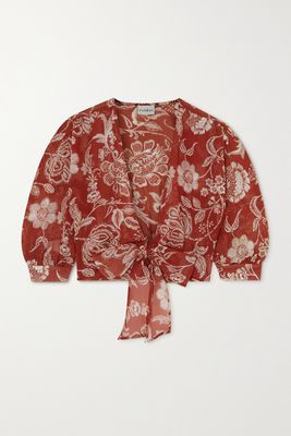 Evarae - Spirit Cropped Floral-print Organic Silk-chiffon Top - Red