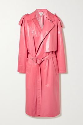 Bottega Veneta - Crinkled Glossed-leather Trench Coat - Pink