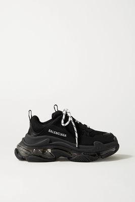 Balenciaga - Triple S Clear Sole Logo-embroidered Leather, Nubuck And Mesh Sneakers - Black