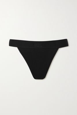 Skims - Cotton Collection Ribbed Cotton-blend Jersey Thong - Soot