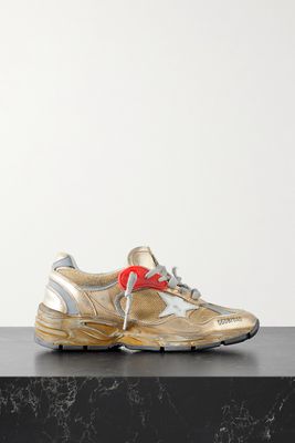 Golden Goose - Dad-star Distressed Metallic Mesh And Leather Sneakers - IT35