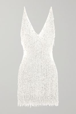 Naeem Khan - Gatsby Embellished Chiffon Mini Dress - White