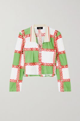 Ahluwalia - Jade Embroidered Printed Organic Cotton-piqué Polo Top - Green
