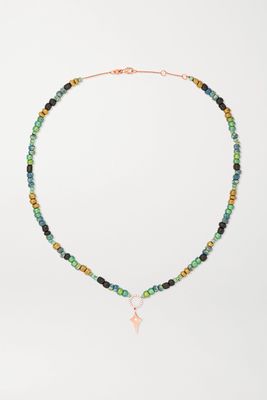Diane Kordas - 14-karat Rose Gold, Bead And Diamond Necklace - Green