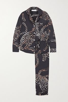 Desmond & Dempsey - Jag Animal-print Organic Cotton Pajama Set - Black