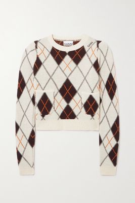 GANNI - Argyle Merino Wool And Cashmere-blend Sweater - Ivory