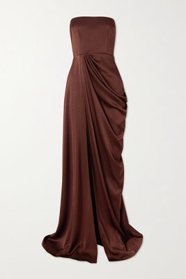 Alex Perry - Hudson Strapless Draped Satin-crepe Gown - Brown