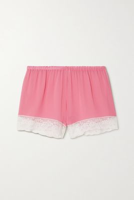 Loretta Caponi - Demetra Lace-trimmed Silk-georgette Pajama Shorts - Pink