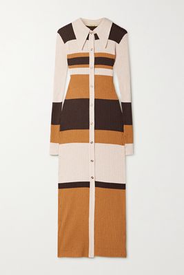 Dodo Bar Or - Carol Striped Ribbed-knit Midi Dress - Brown