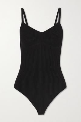 FRAME - Ribbed Stretch-knit Bodysuit - Black