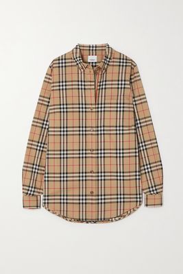 Burberry - Checked Cotton-blend Shirt - Neutrals