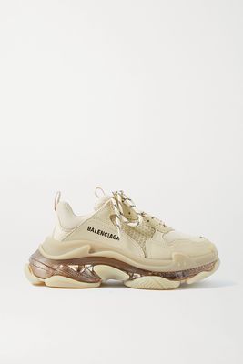Balenciaga - Triple S Clear Sole Logo-embroidered Faux Leather And Mesh Sneakers - Neutrals