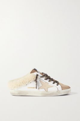 Golden Goose - Superstar Sabot Shearling-lined Distressed Leather And Suede Slip-on Sneakers - White