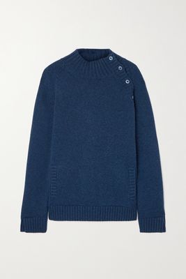 Loro Piana - Berkeley Button-detailed Cashmere Turtleneck Sweater - Blue