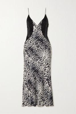 Halpern - Croc-effect Faux Leather And Leopard-print Satin Midi Dress - Black