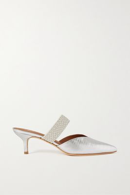 Malone Souliers - Maisie 45 Cord-trimmed Metallic Croc-effect Leather Mules - Silver