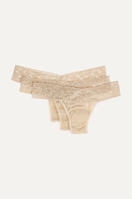Hanky Panky - Signature Set Of Three Low-rise Stretch-lace Thongs - Neutrals