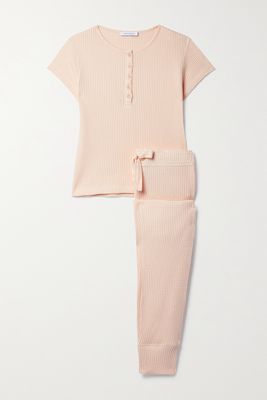 Ninety Percent - Waffle-knit Stretch-organic Cotton Pajama Set - Pink