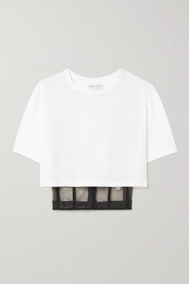 Alexander McQueen - Cropped Layered Cotton-jersey And Tulle T-shirt - White