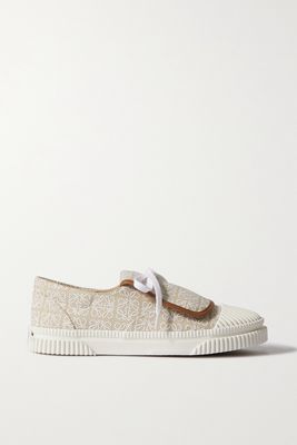 Loewe - Anagram Leather-trimmed Canvas-jacquard Sneakers - Neutrals