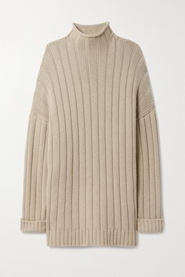 The Row - Danae Oversized Ribbed Cashmere Turtleneck Sweater - Neutrals