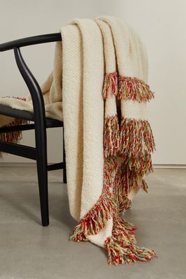 The Elder Statesman - Fringed Bouclé-knit Cashmere, Alpaca And Silk-blend Blanket - Cream