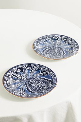 La DoubleJ - Set Of Two Gold-plated Porcelain Dessert Plates - Blue