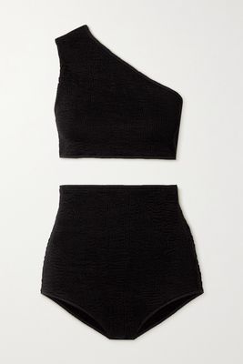 Bottega Veneta - One-shoulder Seersucker Bikini - Black