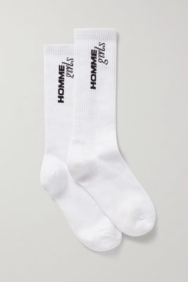Hommegirls - Intarsia Ribbed Stretch Cotton-blend Socks - White