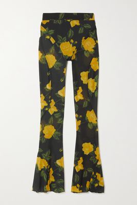 Richard Quinn - Paneled Floral-print Stretch-mesh Flared Pants - Yellow