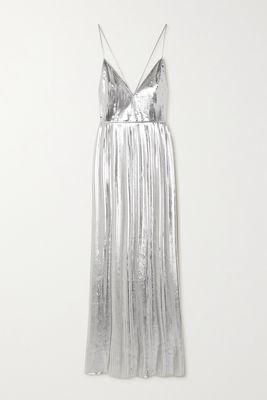 Valentino - Pleated Metallic Coated-chiffon Gown - Ivory