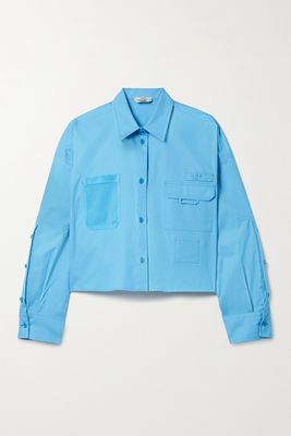 Fendi - Cropped Mesh-trimmed Cotton-poplin Shirt - Blue