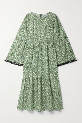 Marysia - Garden Tiered Tasseled Floral-print Organic Cotton Midi Dress - Green