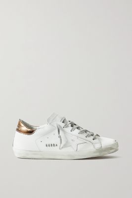 Golden Goose - Superstar Distressed Metallic Leather Sneakers - White