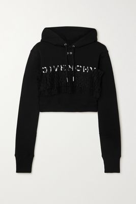 Givenchy - Cropped Lace-trimmed Embroidered Cotton-jersey Sweatshirt - Black