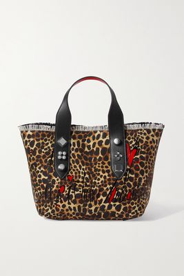 Christian Louboutin - Frangibus Mini Fringed Embellished Leopard-print Canvas Tote - Black