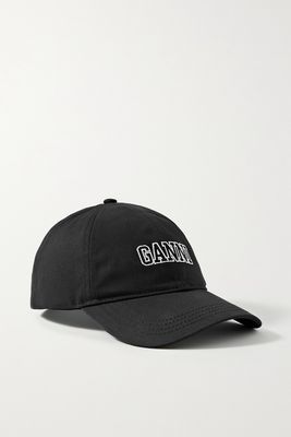 GANNI - Embroidered Organic Cotton-twill Baseball Cap - Black