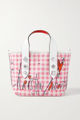 Christian Louboutin - Frangibus Mini Leather-trimmed Frayed Printed Gingham Canvas Tote - Pink