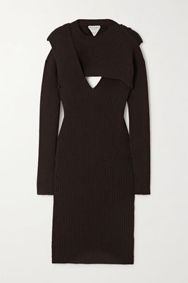 Bottega Veneta - Cutout Ribbed-knit Midi Dress - Brown