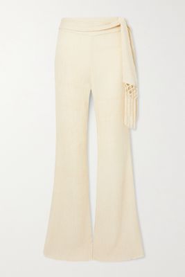 Savannah Morrow - Vea Belted Tasseled Crinkled Silk And Bamboo-blend Pants - Ivory