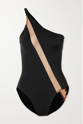 Norma Kamali - Mio One-shoulder Mesh-paneled Swimsuit - Black