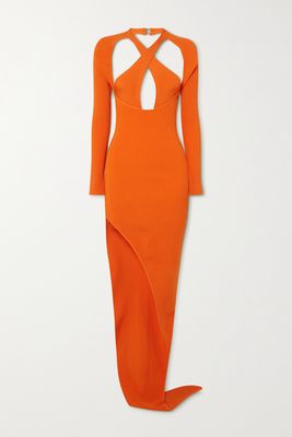 David Koma - Asymmetric Cutout Ribbed Stretch-knit Dress - Orange