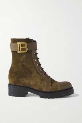 Balmain - Ranger Leather And Suede Ankle Boots - Green