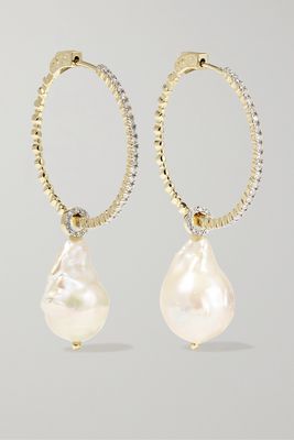 Mateo - 14-karat Gold, Pearl And Diamond Hoop Earrings - one size